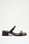 Coffee Metallic Buckle Two-Strap Square Toe Mid-Heel Stylish Slippers - 5