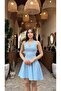 V-Neck Blue Slim Fit Mini Dress-Tight Fit - 3