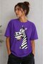 Women's Oversize T-Shirt Smiling Zebra Printed 100% Cotton T-Shirt Comfortable Fit