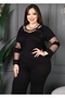 Plus Size Women's Tulle Gradient Floral Stone Appliqué Premium Suit with Slit Sleeves and Tulle Trim - 3