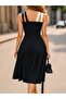 Women's Front Cross-Striped, Interlaced Detailed, Block Patterned, Kiloş Midi Diver Dress - 3