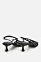 Women's black patent leather gold buckle thin strap low heel sandals - 4