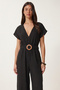 Belted Long Linen Jumpsuit Lub0376 Black - 3