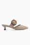 Meeri Beige Buckle Closed Toe Heeled Women's Slippers - 3