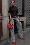 Women's Oversize T-Shirt Noir Cat Printed Black – Crew Neck, Comfortable Fit, 100% Cotton - 4