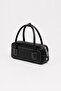 Contrast Stitching Detailed Baguette Bag Black