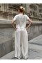 Women's Cream Half Sleeve Beaded Buttoned Linen Double Suit Hzl26S-Vl14191 - 4