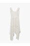 Asymmetrical Cut Corset Detailed Sleeveless Square Neck Lace Evening Dress - 3