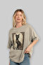 For the Love of Cats 86 Front Cat Printed Beige Oversize T-Shirt 100% Cotton Unisex Cat Lover Premium Design - 4