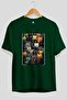 For the Sake of Cats 120 Front Cat Printed Green Oversize T-Shirt 100% Cotton Unisex Cat Lover Premium Design