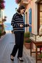 Women's Plus Size Striped Zippered Knitwear Sweater Trousers Set Oversize Comfortable Casual Modern Stylish - 2