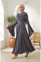 Ruffle Detailed Satin Hijab Evening Dress 5732-09 Anthracite - 2