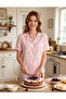 Cherry Pattern Powder Pink Color Shirt Collar Buttoned Short Sleeve Milan Fabric Women's Pajama Set - 5
