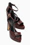 Saly Burgundy Crocodile Patterned Platform Heeled Women's Shoes - 4