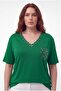 Women's plus size green blouse with stone detail on collar and pocket - 4
