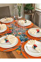 American Service Set, New Season, Feast Pattern, Light Orange 6 Placemats, Cream 6 Napkins, 6 Napkin Rings and Runner Cover - 2