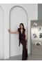 Brown Padded Scarf Detailed Long Dress - 4