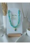 Blue Green Crystal Bead Necklace Zircon Stone Heart Pendant - 3