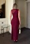 Burgundy Crew Neck Lined One Shoulder Low Cut Women's Tulle Midi Dress - 5
