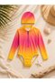 Girl's sunset surf long sleeve zippered sun protection swimsuit - bonnet set - 5