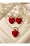 Red Heart Pendant Necklace with Earrings Set - 3