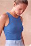 Women's Blue Ribbed Cotton Slim Fit Crew Neck Sleeveless Undershirt Debora - 2