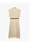 Crepe Fabric Belted Pleated Short Sleeve Midi Shirt Dress - 2