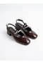 Women's Pearl Band Detailed Brown Patent Leather Daily Graduation and Wedding Dress Shoes - Women's Heeled Shoes (Heel Height 4cm) - 3