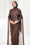 Brown Capelet Evening Dress with Drawstring Front and Stones - 3