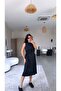 Black Original Pique Modal Dress with Side Laces and Gathered Details - 5