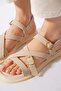 Yokas Cross Strap Double Buckle Women's Sandals Beige Suede - 5