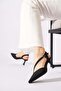 Lotas Cross Strap Open Back Women's Heeled Shoes Black Satin