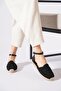 Estior karnıyarık braided women's flat shoes black - 4