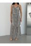 Ecru thin strap ruffled long dress - 5