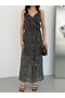 Black Thin Strap Flounce Long Dress - 4
