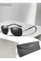 Mens Polarized Rectangular Sunglasses UV400 Protection Sun Glasses with Metal Frame Fashion Anti Glare Sunglasses for Driving Fishing Traveling Gun Color Silver