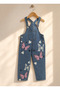 Butterfly Patterned Girls' Denim Salopet Jumpsuit - 2