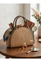 Women's Light Brown, Gray Handle Summer Woven Handbag - Stylish and Elegant Vacation Style Women's Handbag - 3