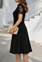Women's Short-Sleeved Interlocking Lace Collar Detailed Midi Janjan Crepe Dress - 3
