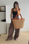 Women's woven bag camel woven - 3