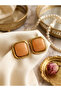 Salmon Color Appearance Gold Color Framed Square Earrings - 2