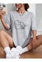 Women / Girls Tea Shirt Printed Gray Oversize T-Shirt Casual Boyfirend - 2