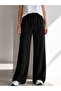 Women's Black Wrinkled Fabric Wide Leg Pants