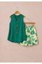 Women's Strappy V-Neck Sandy Blouse and Patterned Shorts Two-Piece Set - 2