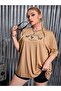Women's Beige Oversize T-Shirt with Butterfly Print - 6
