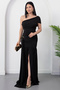 One-Shoulder Shawl Collar Sandy Dress with Buckle at the Waist K-261704 - 4