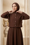 Button Detailed Blouse Skirt Tesetür Double Set 5658-04 Brown - 3