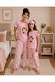 Mother-Daughter Cotton Milan Fabric Pink Rabbit Heart Pattern Short Sleeve Summer Pajama Set