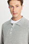 Men's Light Grey-Melange Wool Standard Fit Regular Cut Polo Collar Knitwear Sweater - 4