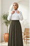 Elastic Waist Floral Patterned Skirt 0311-02 Khaki - 3